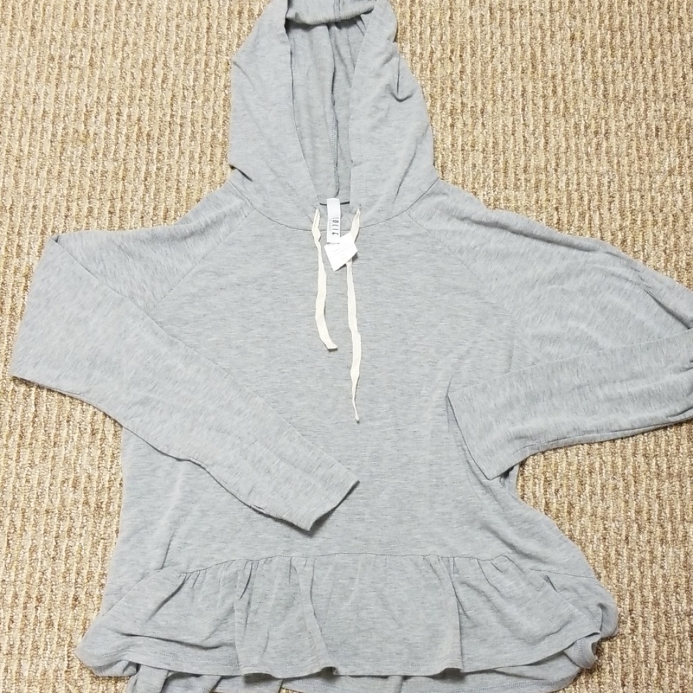 Lightweight grey hooded peplum t-shirt, Large
